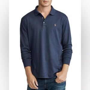 POLO Ralph Lauren Shirt Men's Dark Blue Polo Long Sleeve Cotton Soft Logo Size M